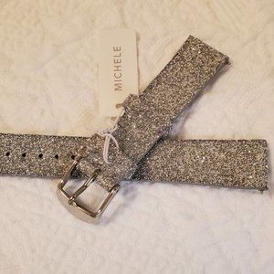 Michele Leather Strap 18 mm metallic